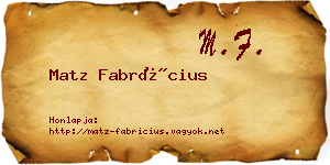 Matz Fabrícius névjegykártya